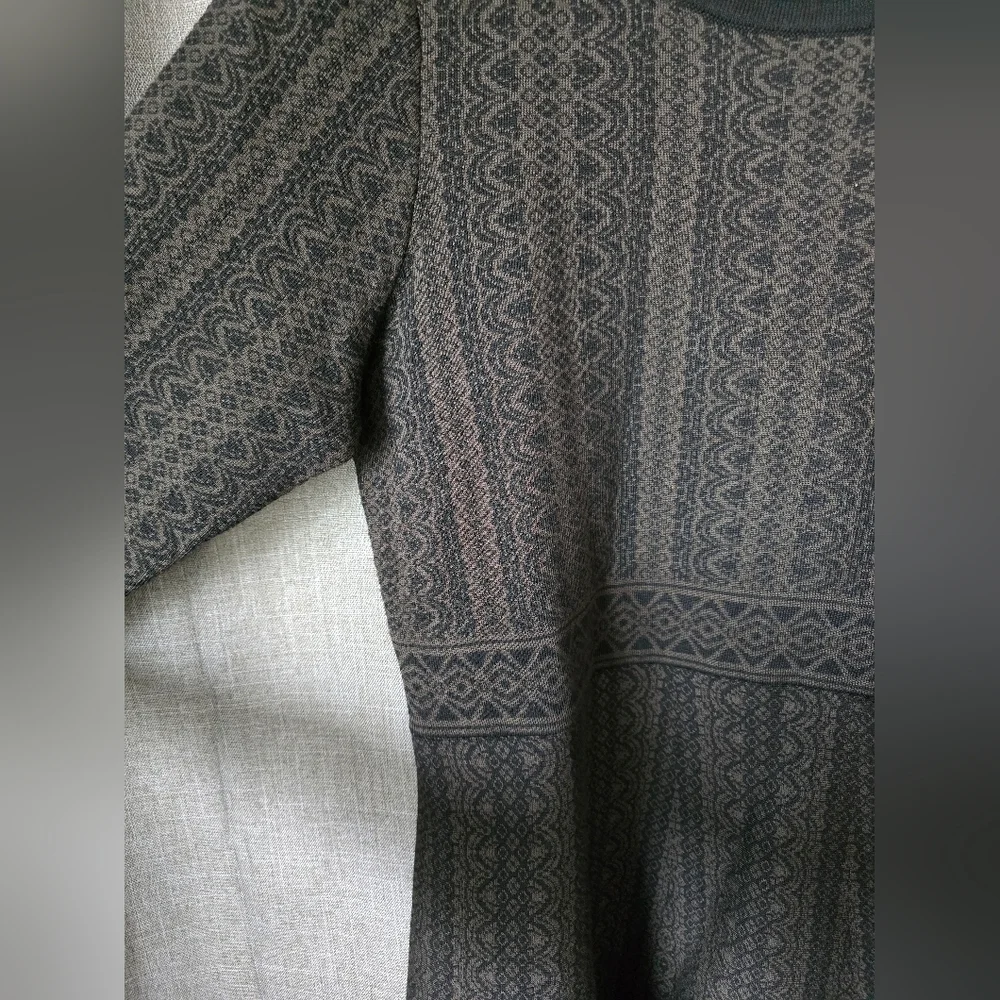 Nina Leonard Black/Olive Geometric Scoop Neck Fit & Flare Sweater Dress 1X - Picture 3 of 6